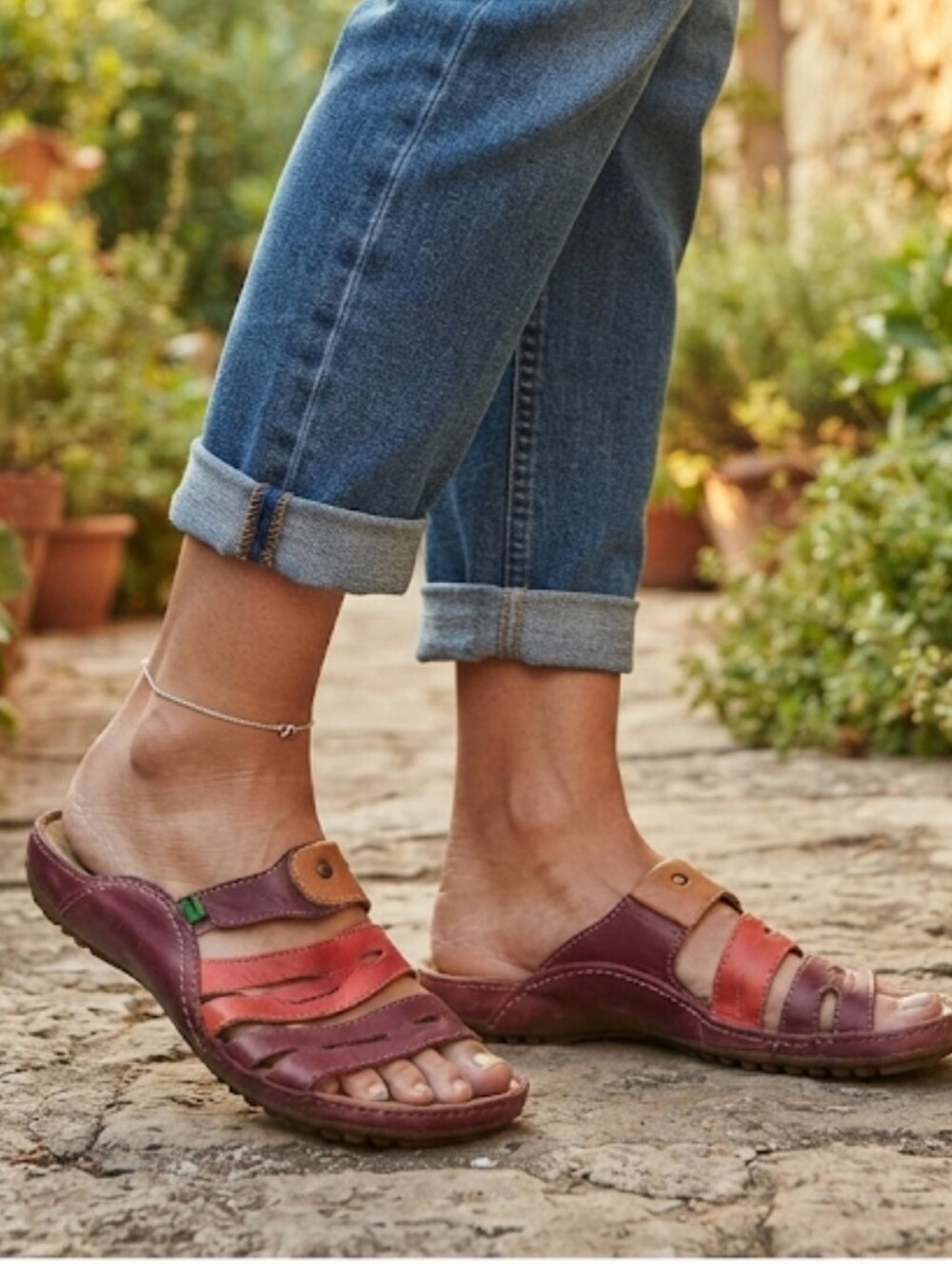 El Naturalista Women's Multicolor Slide Leather Sandals Shoes Sz 41/10